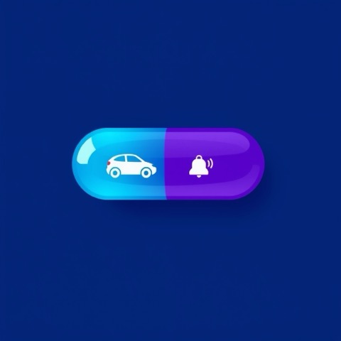 Flat illustration of a car icon next to a calendar and a notification bell