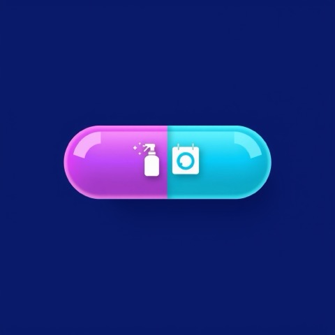 Flat illustration of a spray bottle icon next to a calendar with a pause symbol
