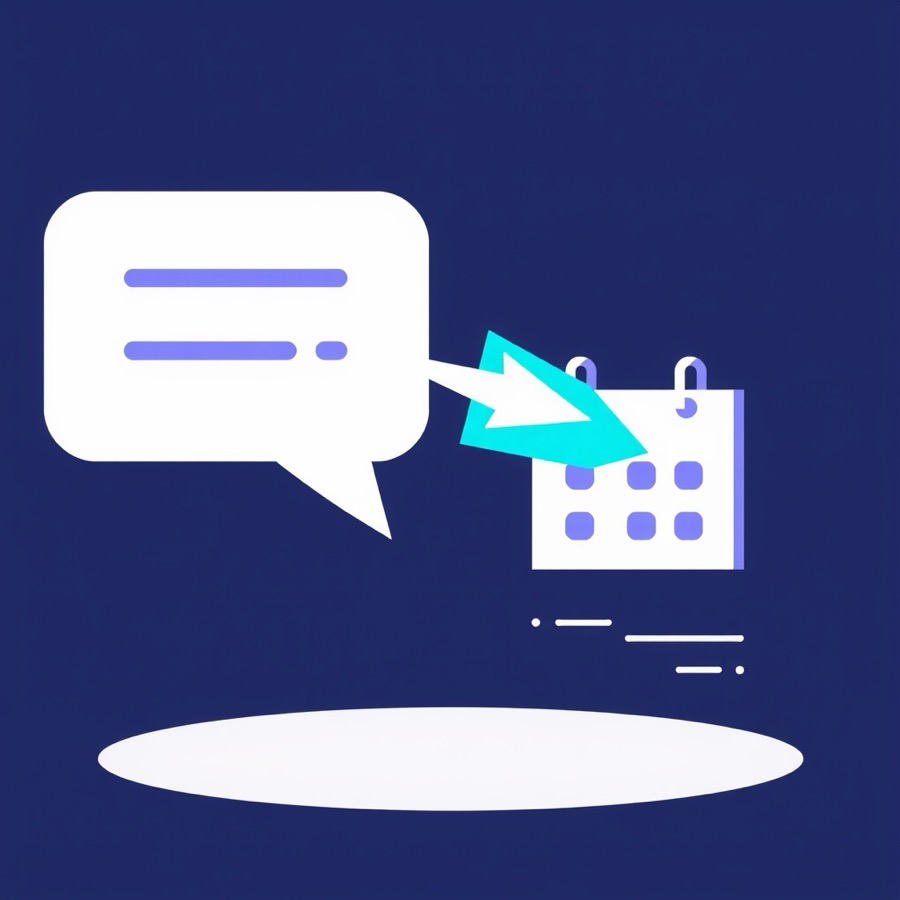 Flat illustration of a chat bubble sending a fast reply to a calendar