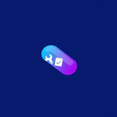 Flat illustration of a wrench icon next to a renewal calendar and a checkmark