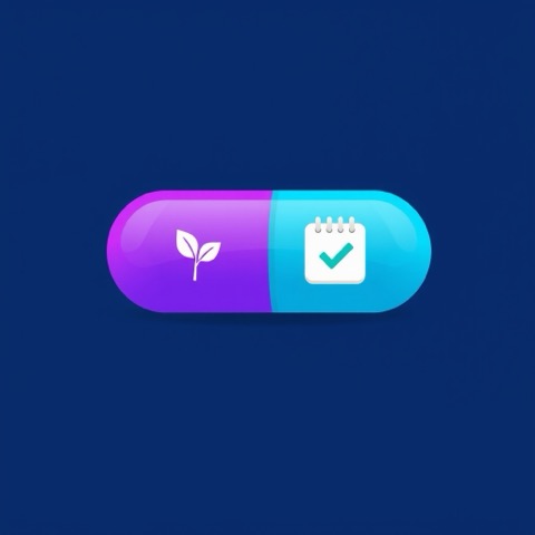 Flat illustration of a sprouting leaf icon next to a calendar with a checkmark