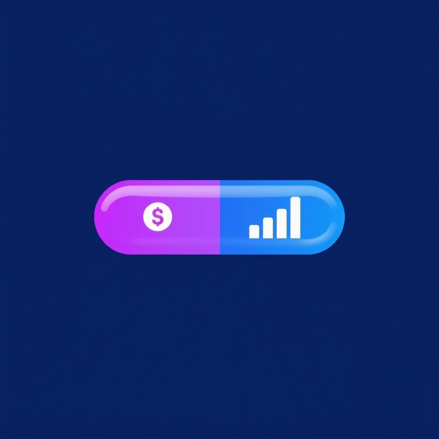Flat illustration of a dollar coin next to a rising bar chart