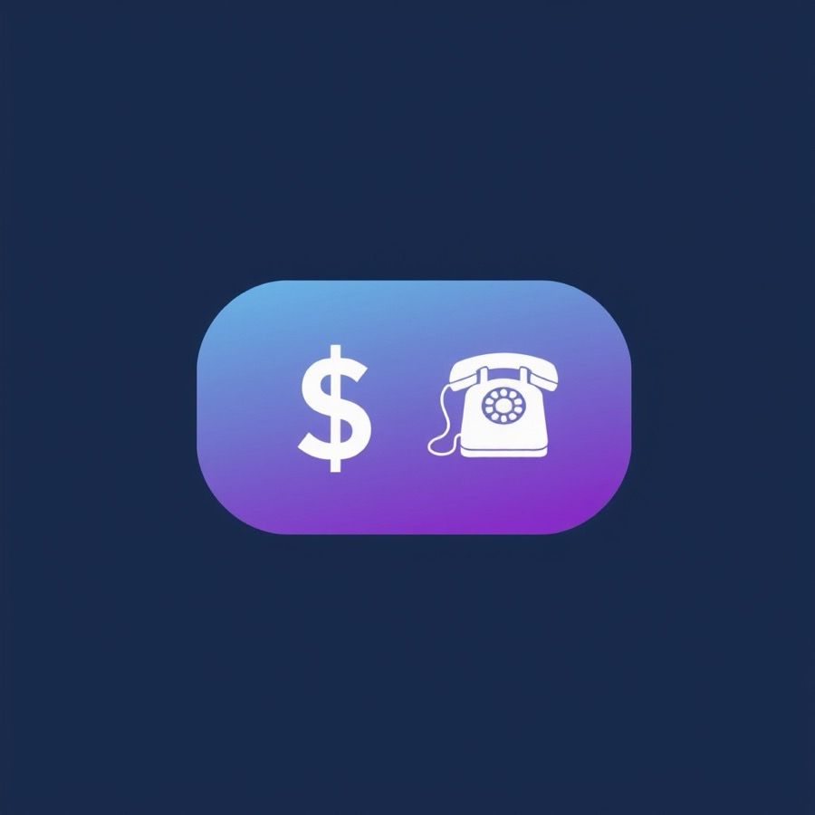 Flat illustration of a price tag next to a phone headset and a dollar sign