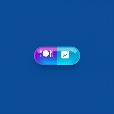 Flat illustration of a table setting icon next to a calendar with a checkmark
