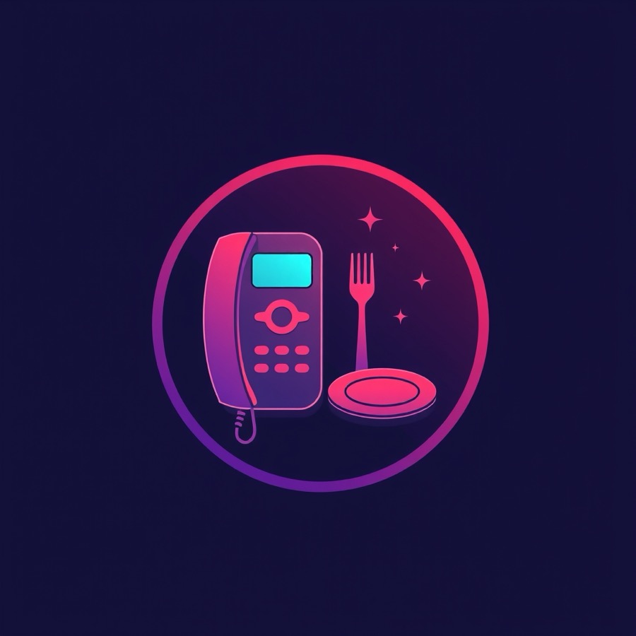 Flat illustration of a phone ringing next to a table setting and a to-go bag