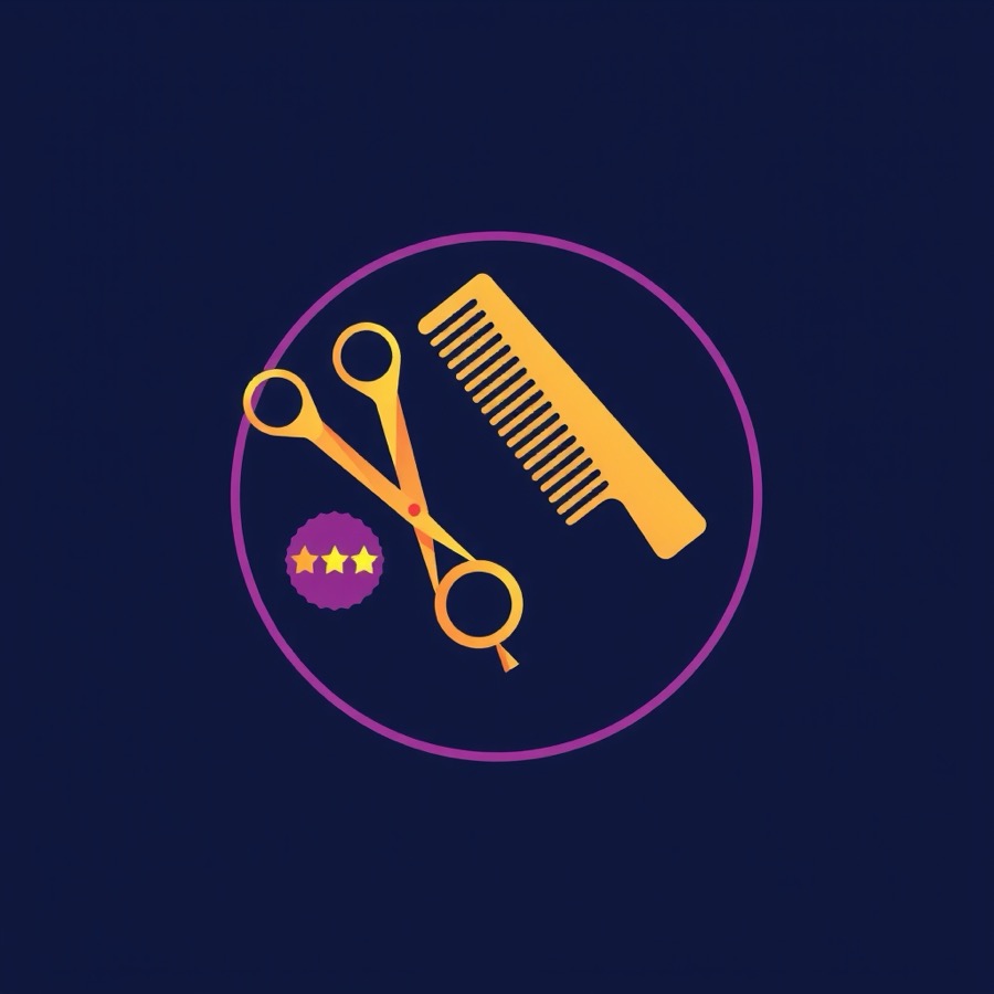 Flat illustration of a hair/beauty icon next to a calendar reminder and a star review badge