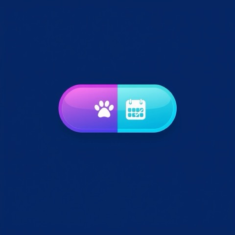 Flat illustration of a paw print icon next to a calendar with a checkmark