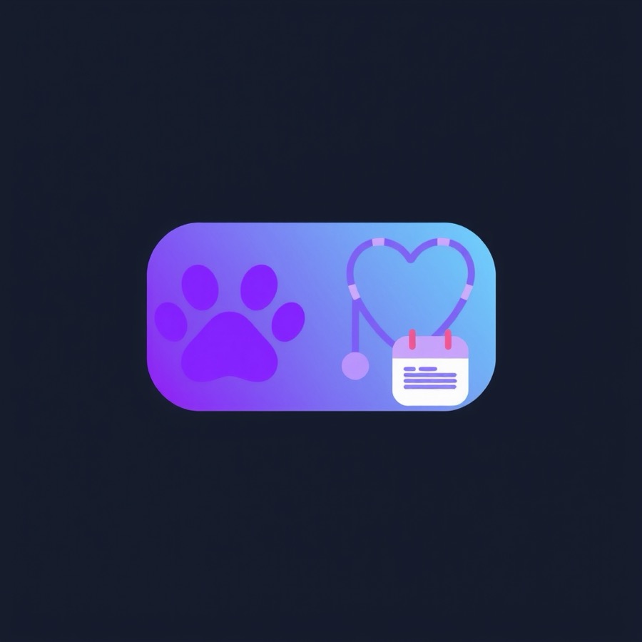 Flat illustration of a paw print next to a stethoscope and a calendar reminder